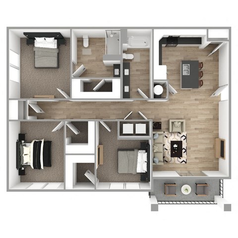 Floor plan for 3 beds, 2 baths, 1390 sqft